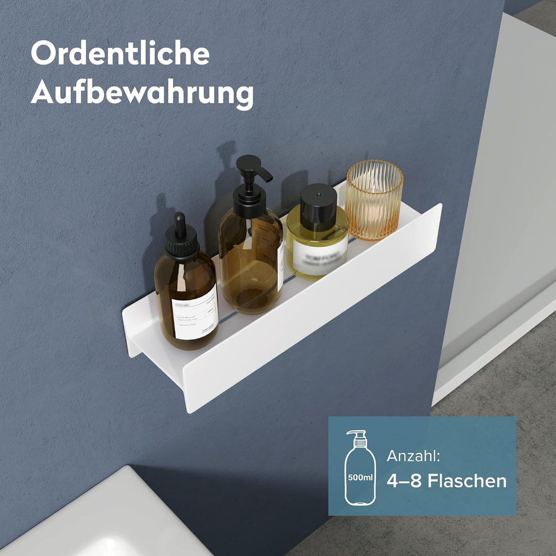 doporro Duschablage ohne Bohren Weiss, Badezimmer Organizer 40cm | Duschregal ohne Bohren oder zum B
