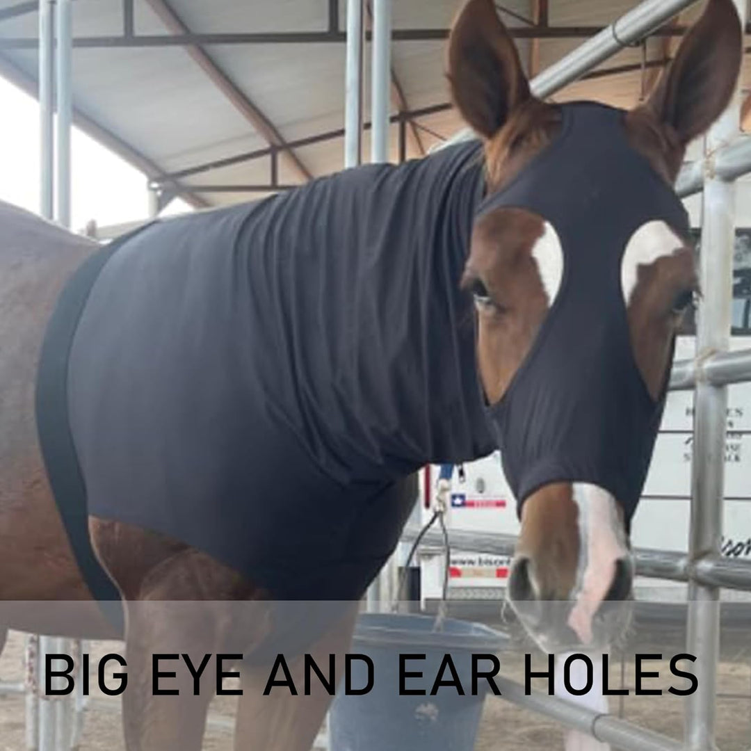 Leberna Lycra Stretch-Pferd Kapuze mit Reissverschluss - vollen Gesicht-Hals-Abdeckung S Schwarz, S