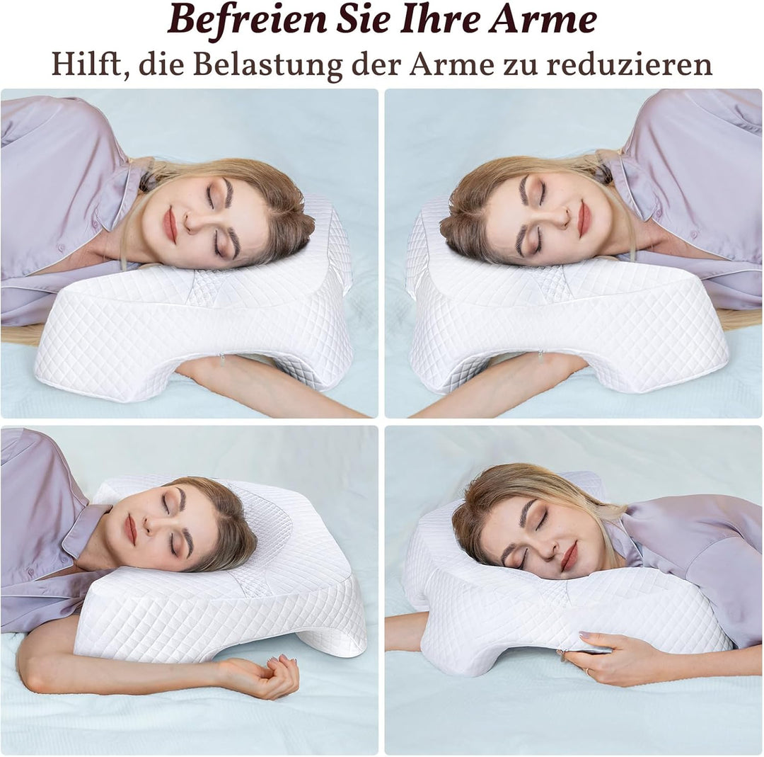 SAHEYER Seitenschläferkissen mit Armloch, Orthopädisches Nackenkissen Kopfkissen, Memory Foam Kissen