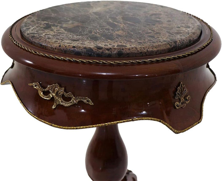 MACE-Brown Barock Beistelltisch mit Platte surafce Marmor handgefertigt aus Massivholz in Einer rund