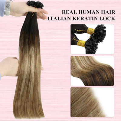 YoungSee Extensions Echthaar Bondings Balayage Bonding Extensions Echthaar Braun Blond Balayage Bond