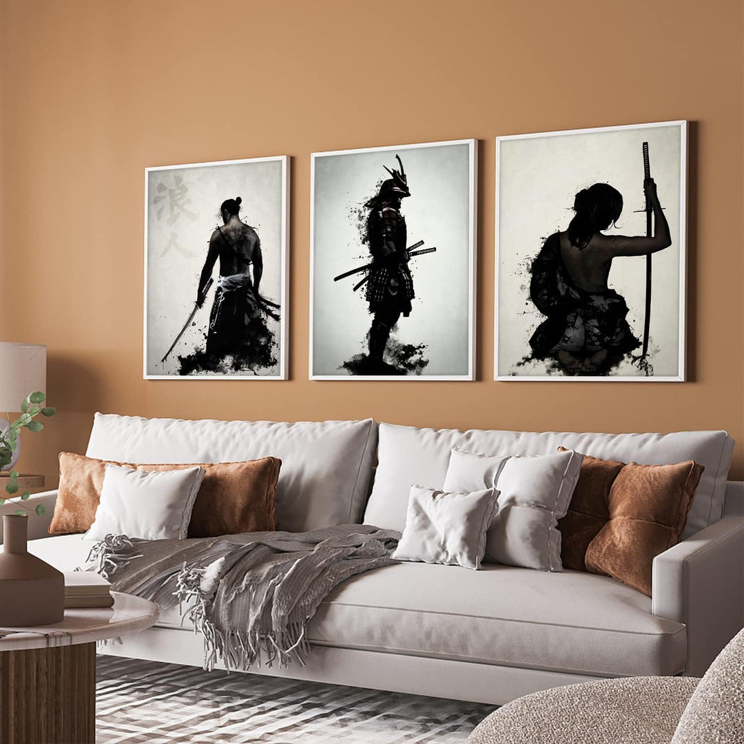 IUNTWEIE Japanische Samurai Leinwand Bilder, Japanische Bushido Poster Wandkunst, Krieger Leinwand M