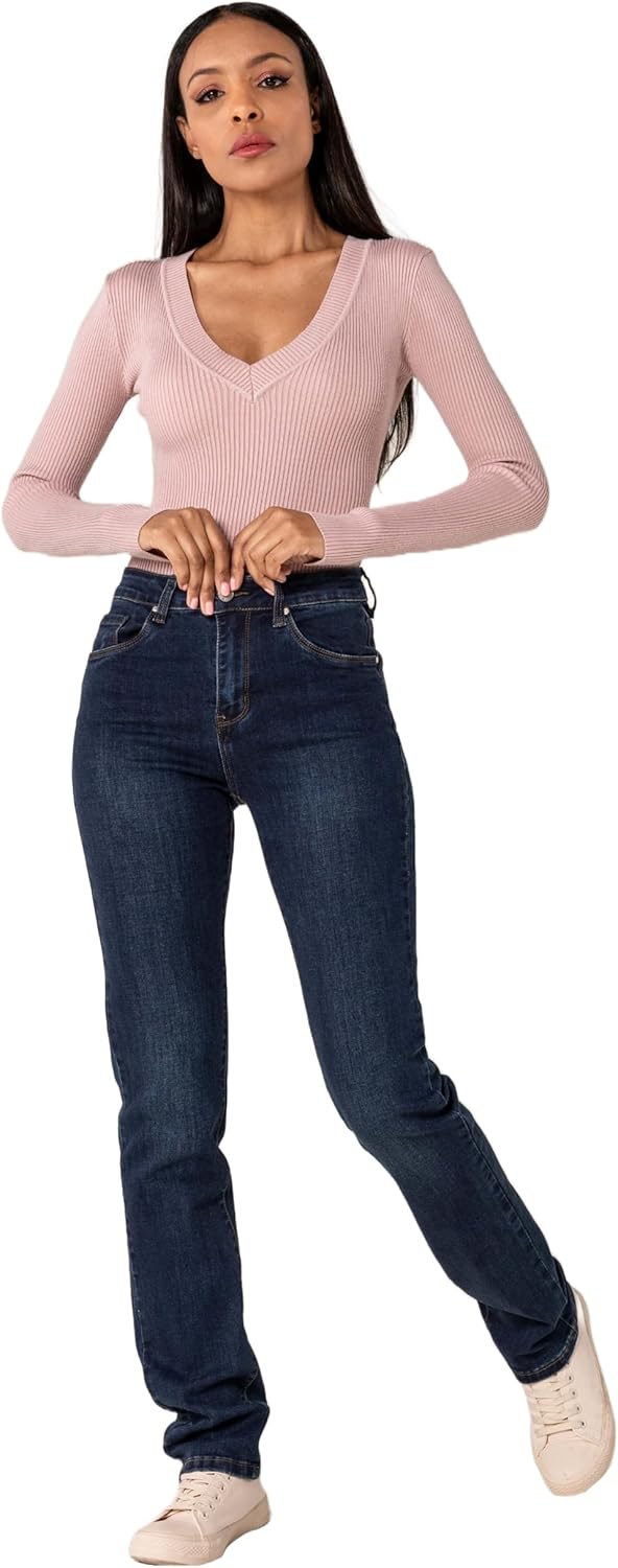 Nina Carter P209 Damen High Waist Tall Jeans Straight Leg Jeanshose mit geradem Beinschnitt Used-Loo