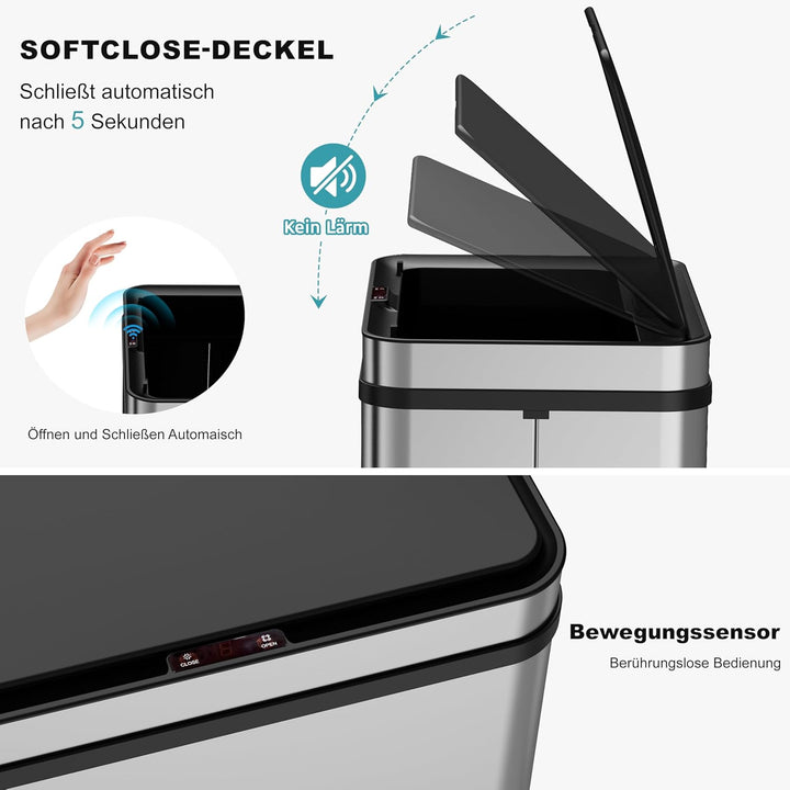 Ribelli Edelstahl Mülleimer 30 Liter - Abfalleimer mit Sensor - Automatisches Öffnen und Schliessen
