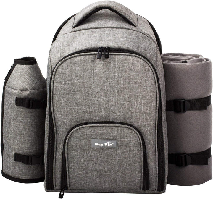 Hap Tim Picknickrucksack 4 Personen Picknickset mit Kühlfach, abnehmbarem Flaschen-/Weinhalter, Flee