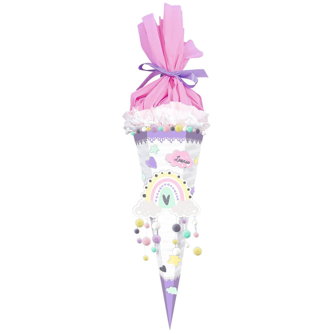 Ursus 9870021 - Schultüten-Bastelset Easy Line Regenbogen, Lila, 6-eckig, vorgestanzte 3D-Colorwellp