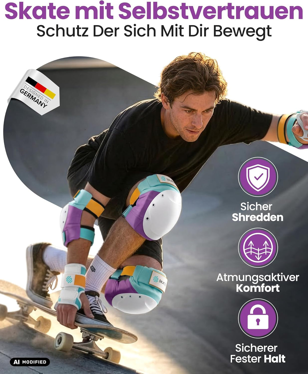 SKATEWIZ Inliner Schoner Erwachsene &amp; Jugendliche mit Neopren-Sleeves - Protektoren Inliner Erwachse