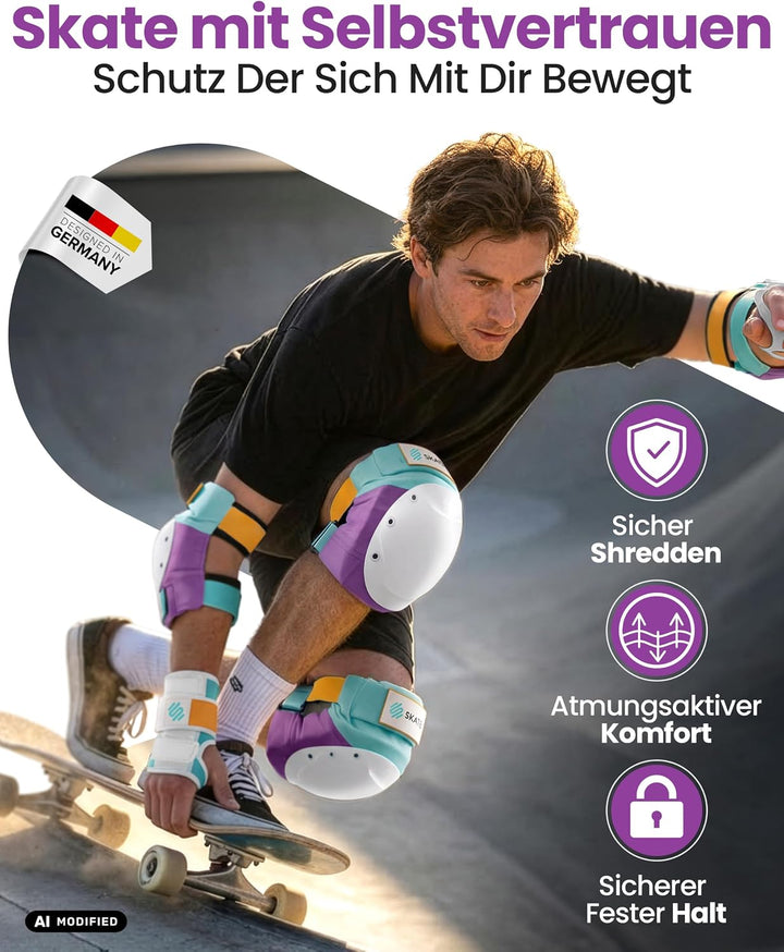 SKATEWIZ Inliner Schoner Erwachsene &amp; Jugendliche mit Neopren-Sleeves - Protektoren Inliner Erwachse