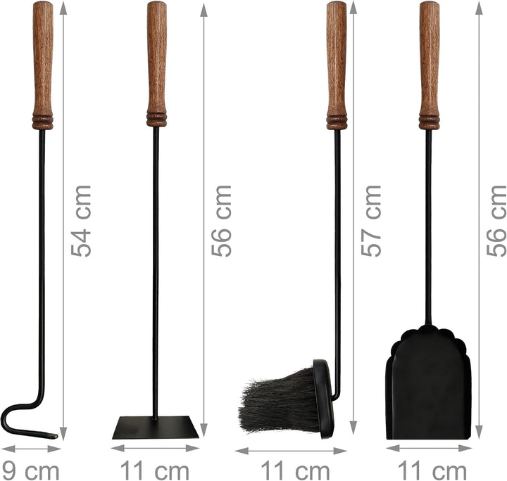 Relaxdays Kaminbesteck, 5-TLG. Set, Schürhaken, Schaufel, Aschebesen, Schaber, Wandhalter, Ofengarni