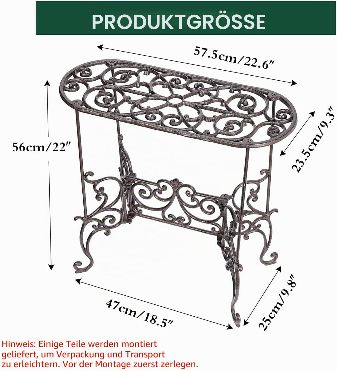 Sungmor Topfpflanzenständer aus Gusseisen, robust, 56cm Metallständer, 1 Ebene, dekorativer und Vint