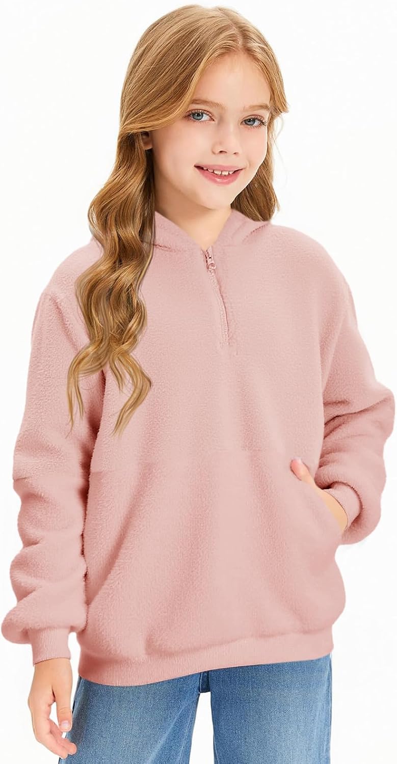 Imily Bela Kinder Mädchen Kapuzenpullover Fleece Hoodies Sherpa Pullover Teddy Sweatshirt Langarm Pu
