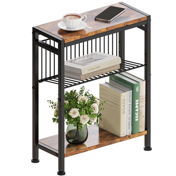 Schmaler Beistelltisch, 3 Ablagen Nachttisch Schmal mit Zeitschriftenhalter, sofa beistelltisch, Cou