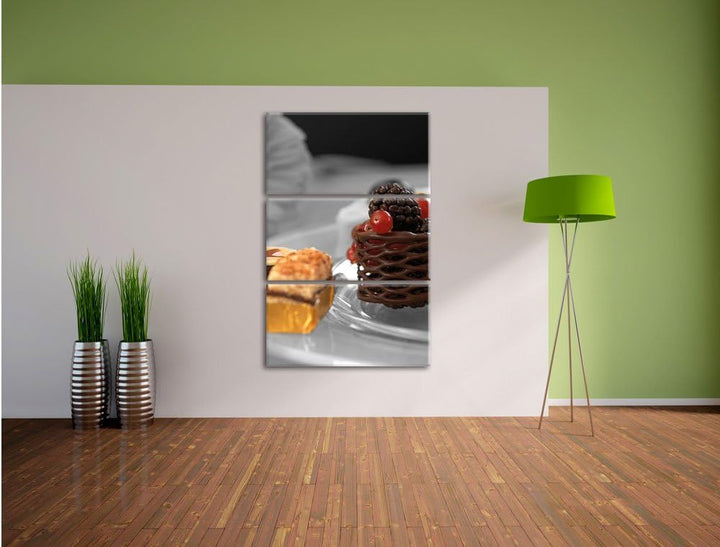 Pixxprint leckeres süsses Desserts als Leinwandbild/Grösse: 3 Teilig (120x80) cm/Wandbild/Kunstdruck