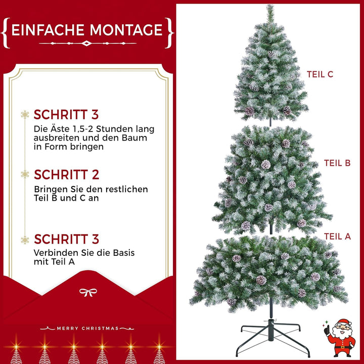 Yaheetech 228 cm künstlicher Weihnachtsbaum mit Schnee und 82 Kiefernzapfen (Ø ca.132 cm) 1346 Spitz
