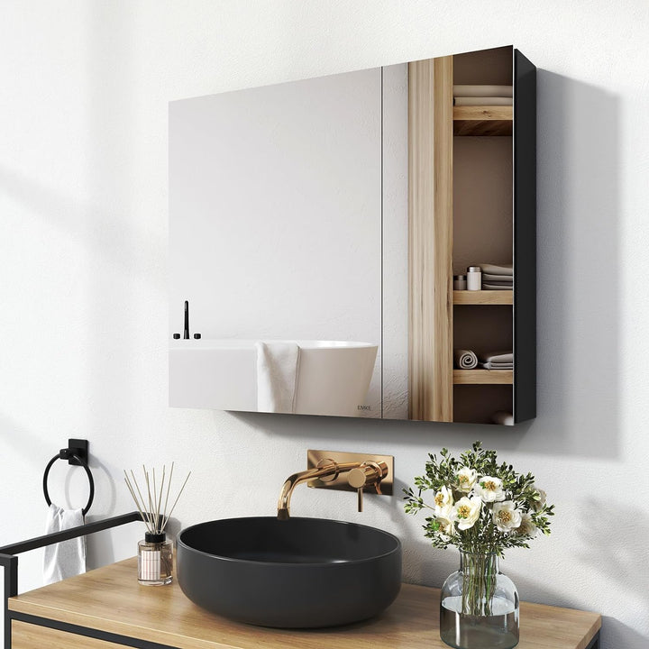 EMKE Spiegelschrank Bad, Badezimmer Spiegelschrank mit Spiegel, 85x65cm Badschrank Wandschrank mit h