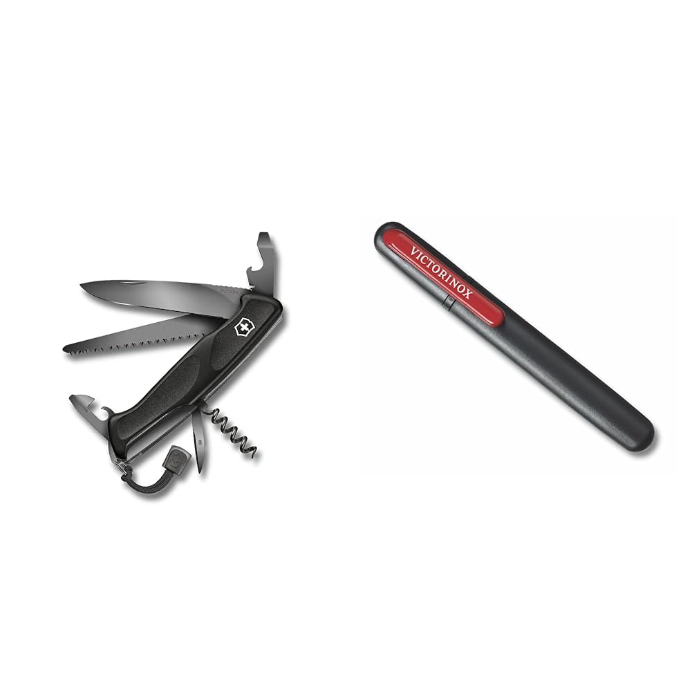 Victorinox Taschenmesser Ranger Grip 55 Onyx Black (12 Funktionen, Festellklinge, Holzsäge), schwarz