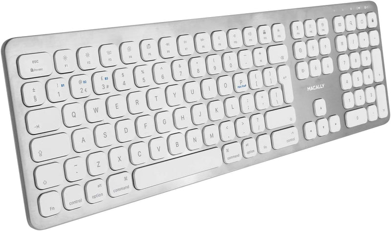 Macally BTWKEYMB-UK, erweiterte Quick-Switch Bluetooth Funk-Tastatur für Mac, PC, iOS und Android, Z