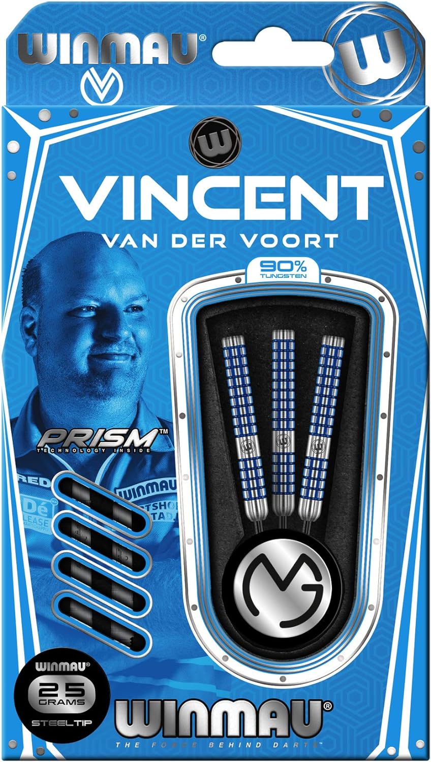 WINMAU Vincent Van Der Voort 25g Profi Wolfram Steeltip Dartpfeile Set mit Flights und Schäfte