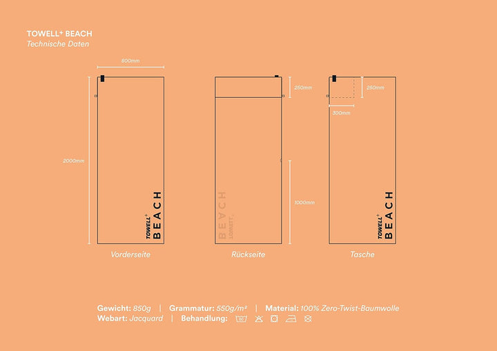 Stryve ® TOWELL +Beach Strandhandtuch (180 x 90cm) Grosses Strandtuch, Perfektes Urlaub Zubehör (Gra