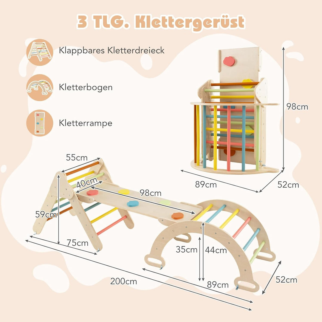COSTWAY Kletterdreieck mit Rutsche, Kletterbogen, inkl. doppelseitige Rampe, zum Klettern, Rutschen