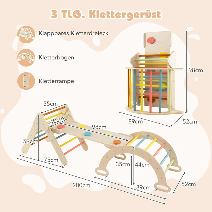 COSTWAY Kletterdreieck mit Rutsche, Kletterbogen, inkl. doppelseitige Rampe, zum Klettern, Rutschen