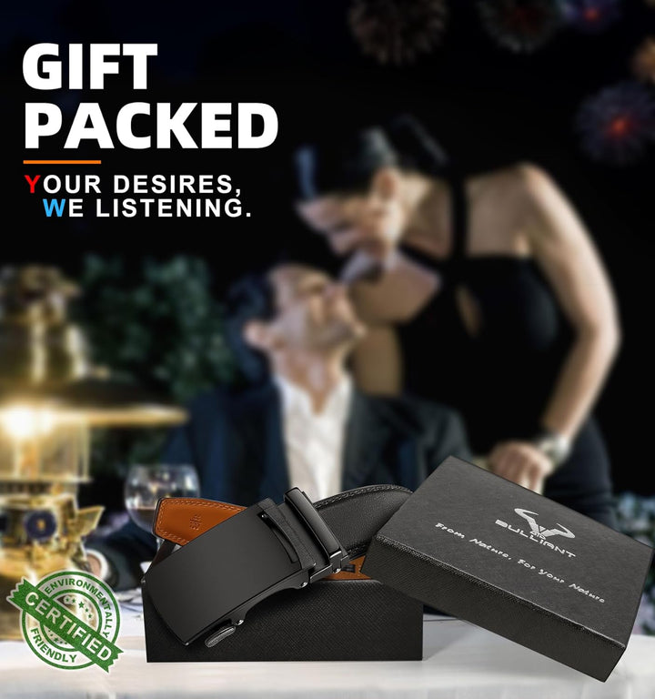 BULLIANT Gürtel Herren, Gürtel Ratsche Ledergürtel Automatikschliesse für Herren Anzug Business Klei