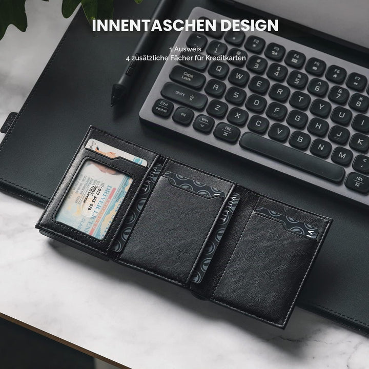VULKIT Kreditkartenetui RFID-blockierende Pop-Up-Kartentasche aus Echtem Leder mit Geldscheinfach, A