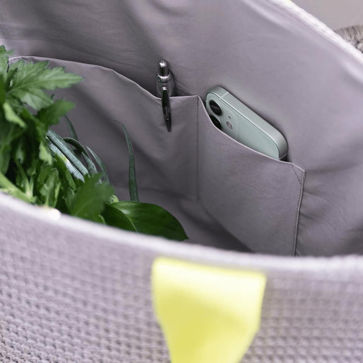 REMEMBER Korbtasche "Light grey" mit Druckknopf aus Papierstroh und Baumwolle Light Grey + Yellow Ha