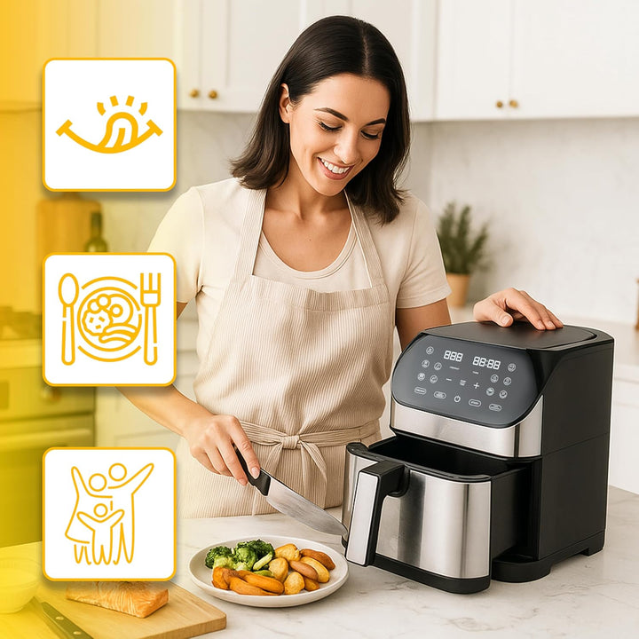 Retoo Heissluftfritteuse 8L 1800W Mit Digitalem Touchscreen, 10 Kochprogramme, Einstellbare Temperat