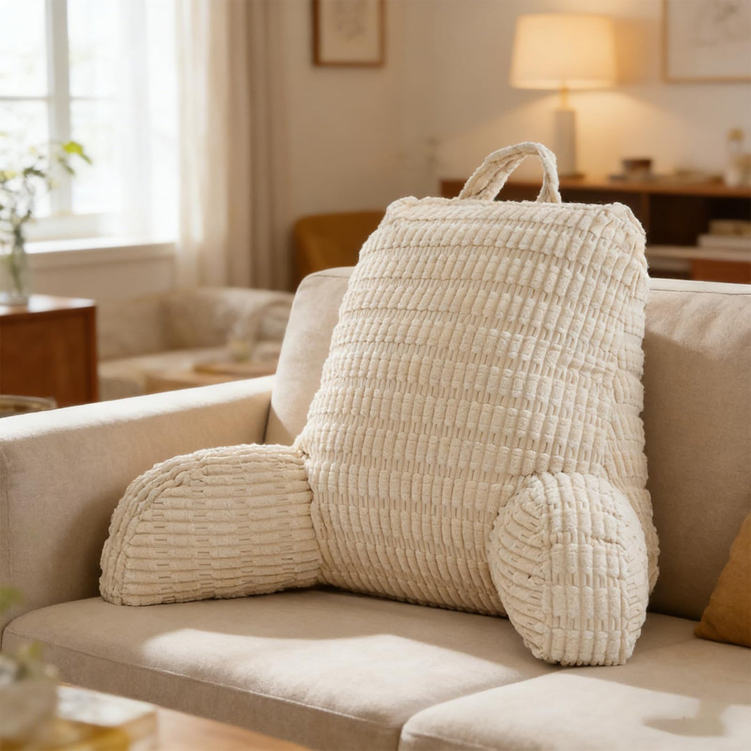 Lesekissen für Bett Und Sofa, 80x55cm Rückenkissen mit Armlehne, Ergonomisches Sitzkissen mit Rücken