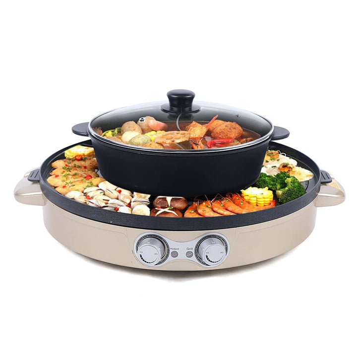 Hot Pot und Grill Elektrischer, 2200W 2 in 1 Elektrogrill, Hotpot Topf, mit 2 Temperaturregelung, Ko