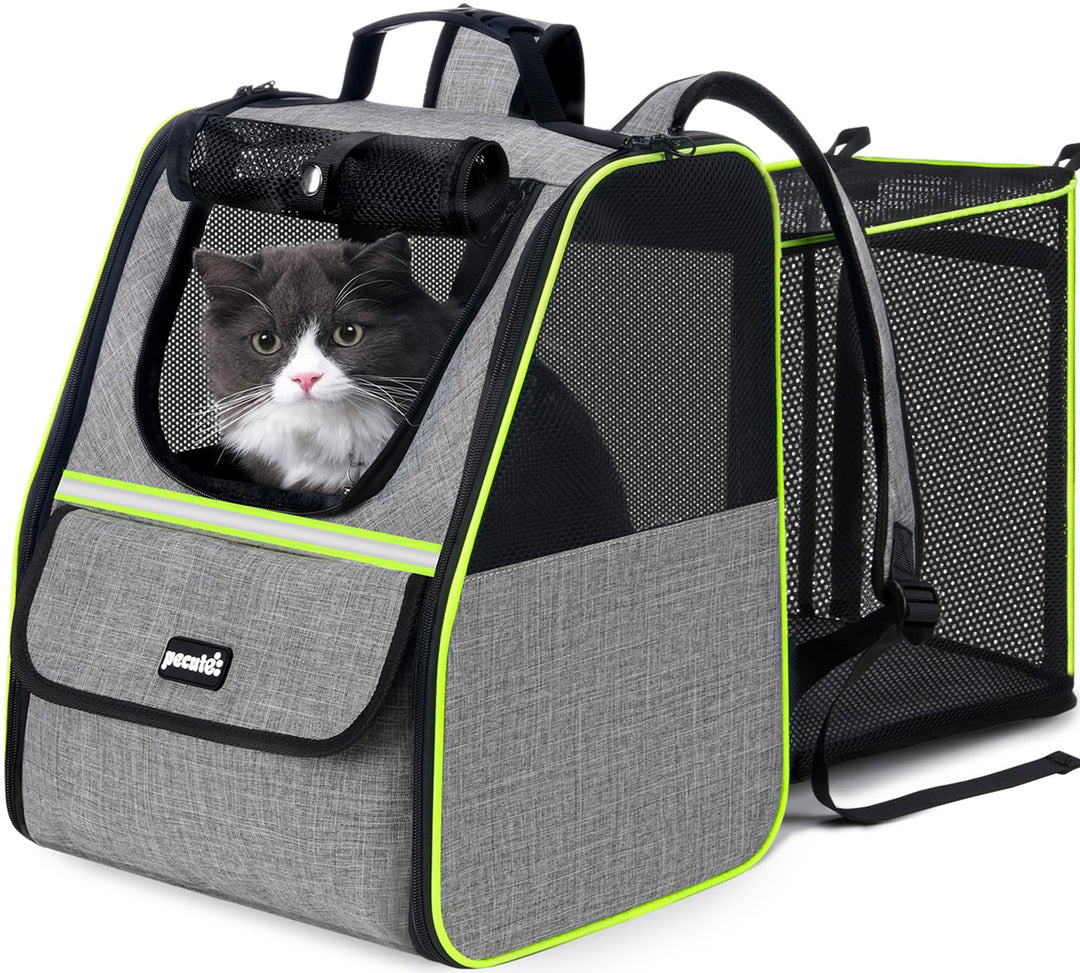 pecute Katzenrucksack Erweiterbar Hunderucksack bis 5kg, Faltbar Haustier Expansions Rucksüke mit An