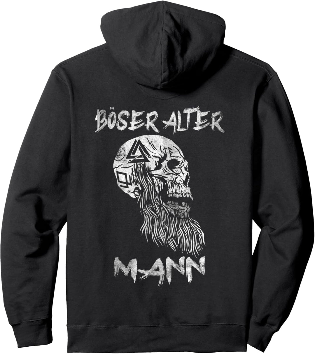 Böser Alter Mann Wikinger Totenkopf Skull Papa Opa Pullover Hoodie