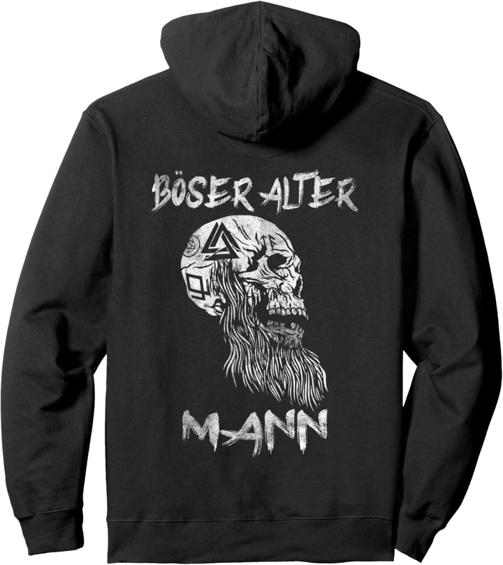 Böser Alter Mann Wikinger Totenkopf Skull Papa Opa Pullover Hoodie
