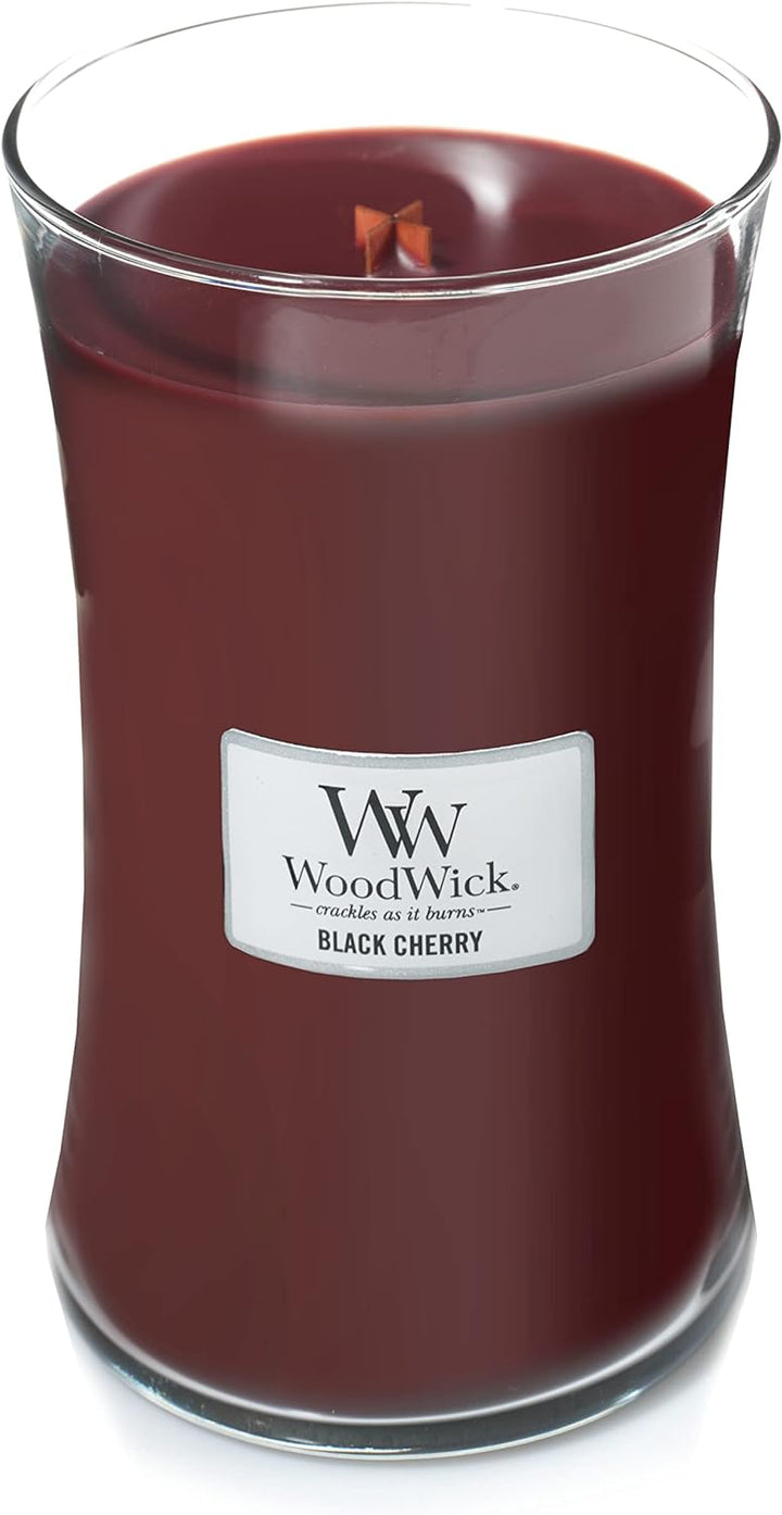 Ellipsenförmige WoodWick Duftkerze mit knisterndem Docht Black Cherry, bis zu 50 Stunden Brenndauer,