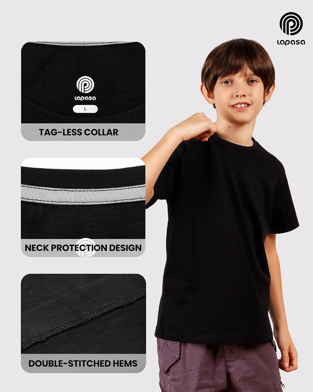 LAPASA Kinder T Shirt 100% Baumwolle 4er Pack Unisex 3-13 Jahre/ 95-165 Jungen Jungs Sport Tshirt K0