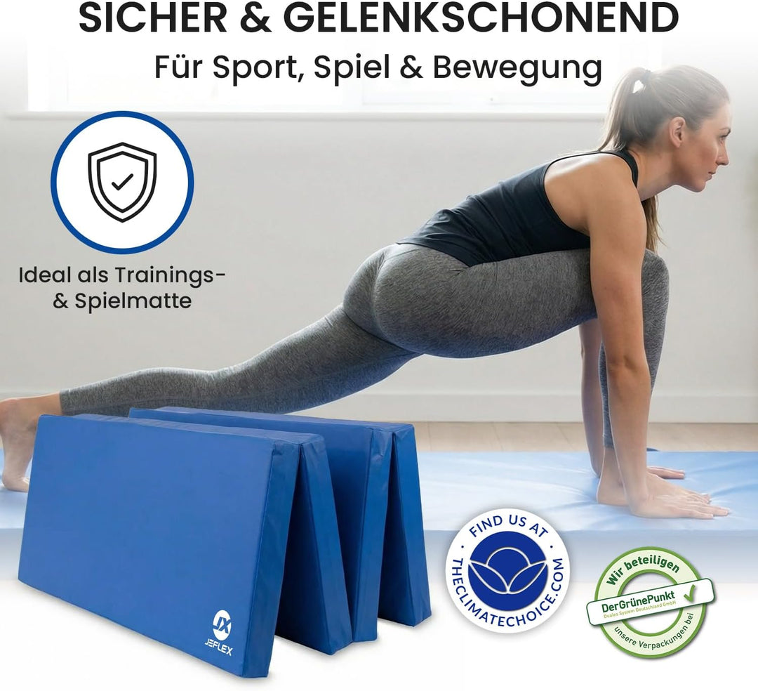 Jeflex - klappbare Weichbodenmatte & Turnmatte 200 x 100 x 8 cm MADE IN GERMANY/Gymnastikmatte tragb