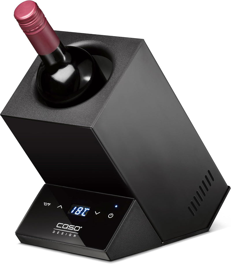 CASO WineCase One Black - Design Weinkühler für eine Flasche, Temperaturbereich von 5-18°C, für Flas