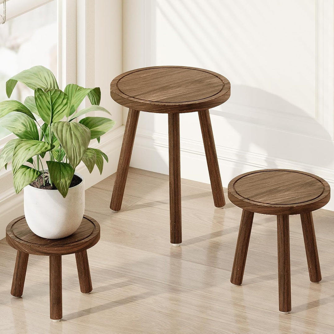 Bamworld Pflanzenhocker aus Holz im 3er-Set – Rustikale Blumenständer in 3 Grössen – Dekorative Beis