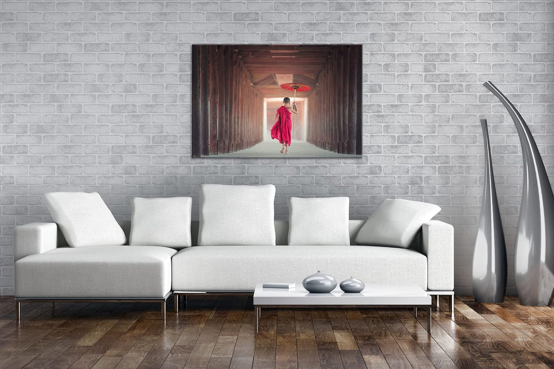 deyoli Junger Mönch im roten Gewand Format: 100x70 als Leinwand, Motiv fertig gerahmt auf Echtholzra