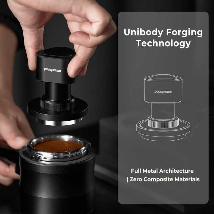 58,35 mm Espresso-Tamper, stossfestes Design mit akustischer Rückmeldung, 3-fach gefederter Kaffee-T