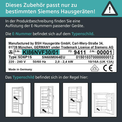 Siemens KS10Z030 / Flaschenablage für aufgelistete freistehende Kühlgeräte von Siemens / bis zu 5 Fl