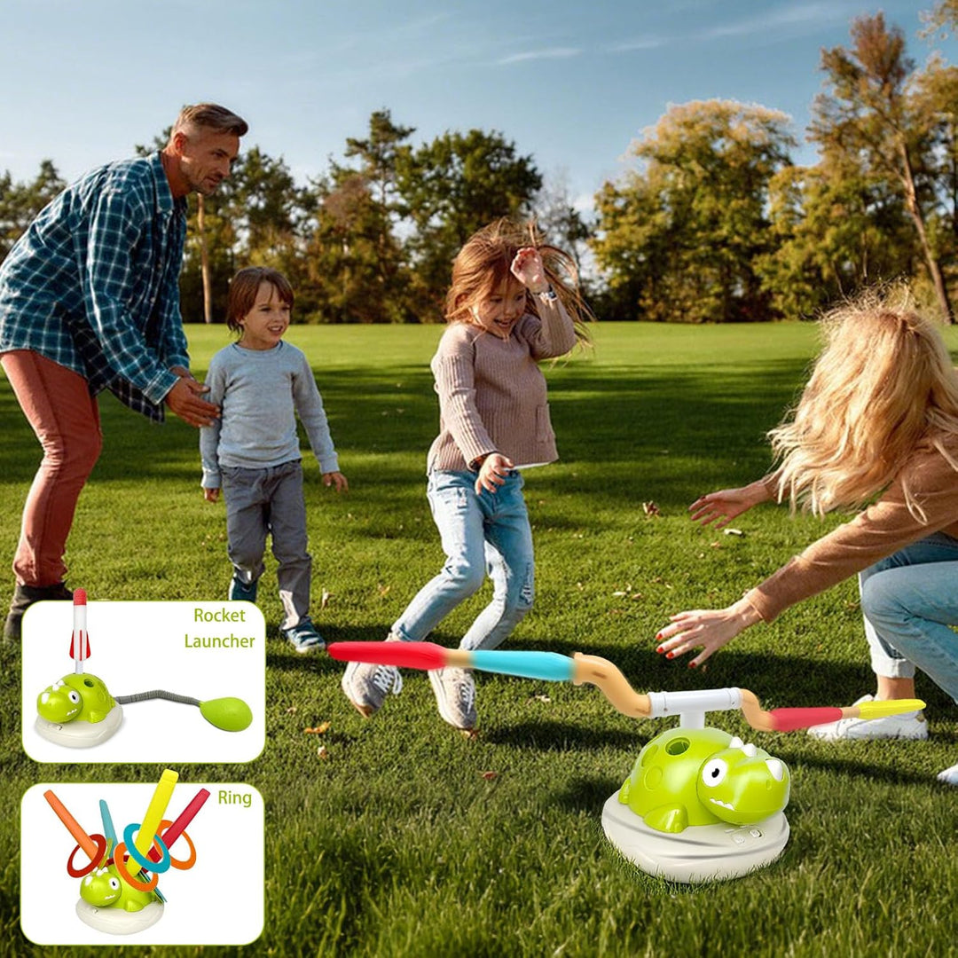 3 in 1 Outdoor Spiele für Kinder, Outdoor Spielzeug mit Ringwurfspiel &amp; Rakete Spielzeug &amp; Seilsprin