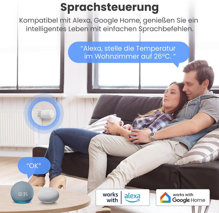 Smart WiFi Heizkörperthermostat, Alexa Heizungsthermostat, Programmierbar Thermostat Unterstützen Al