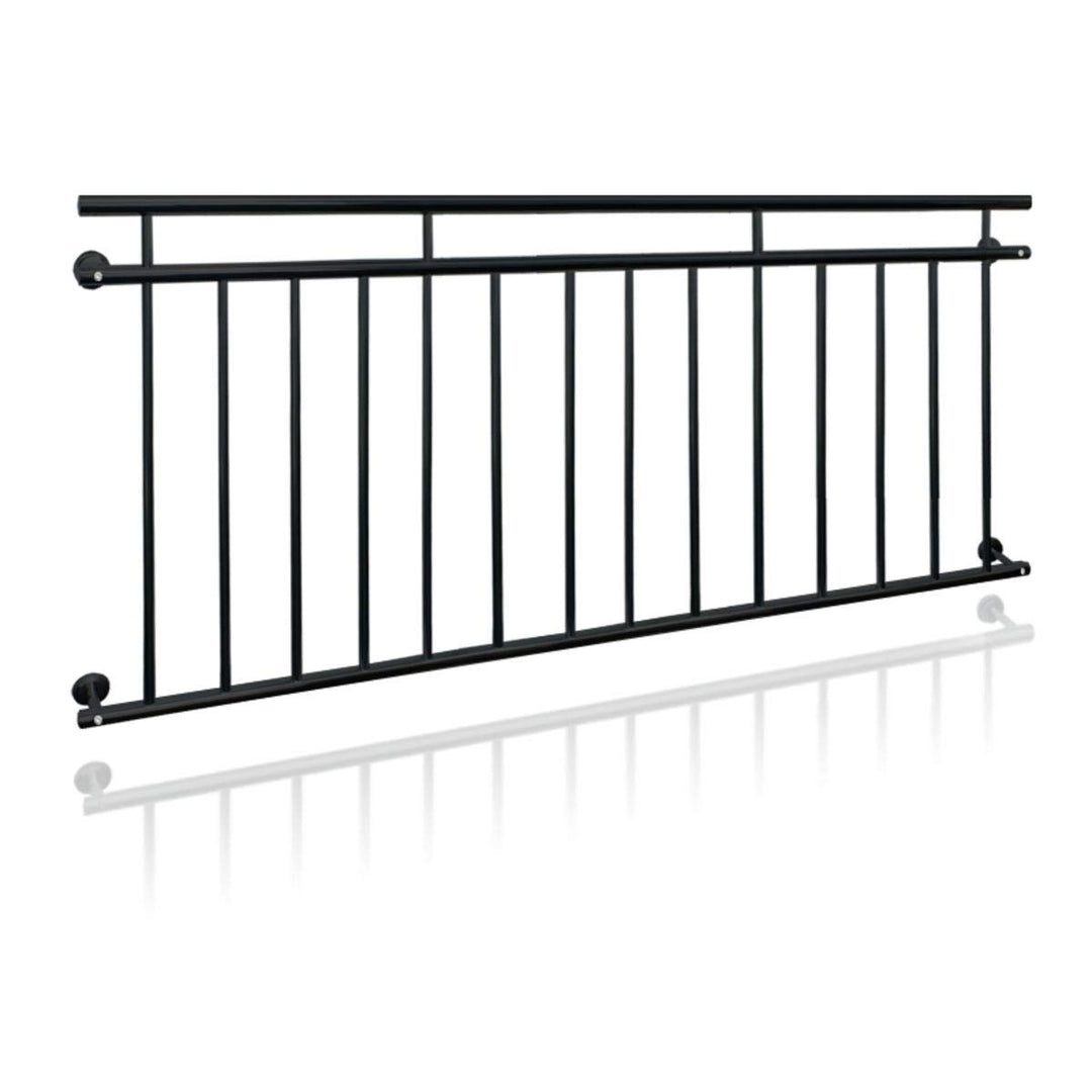 ECD Germany Französischer Balkon 90 x 184 cm mit 14 Füllstäben, Schwarz matt & rau, Stahl pulverbesc