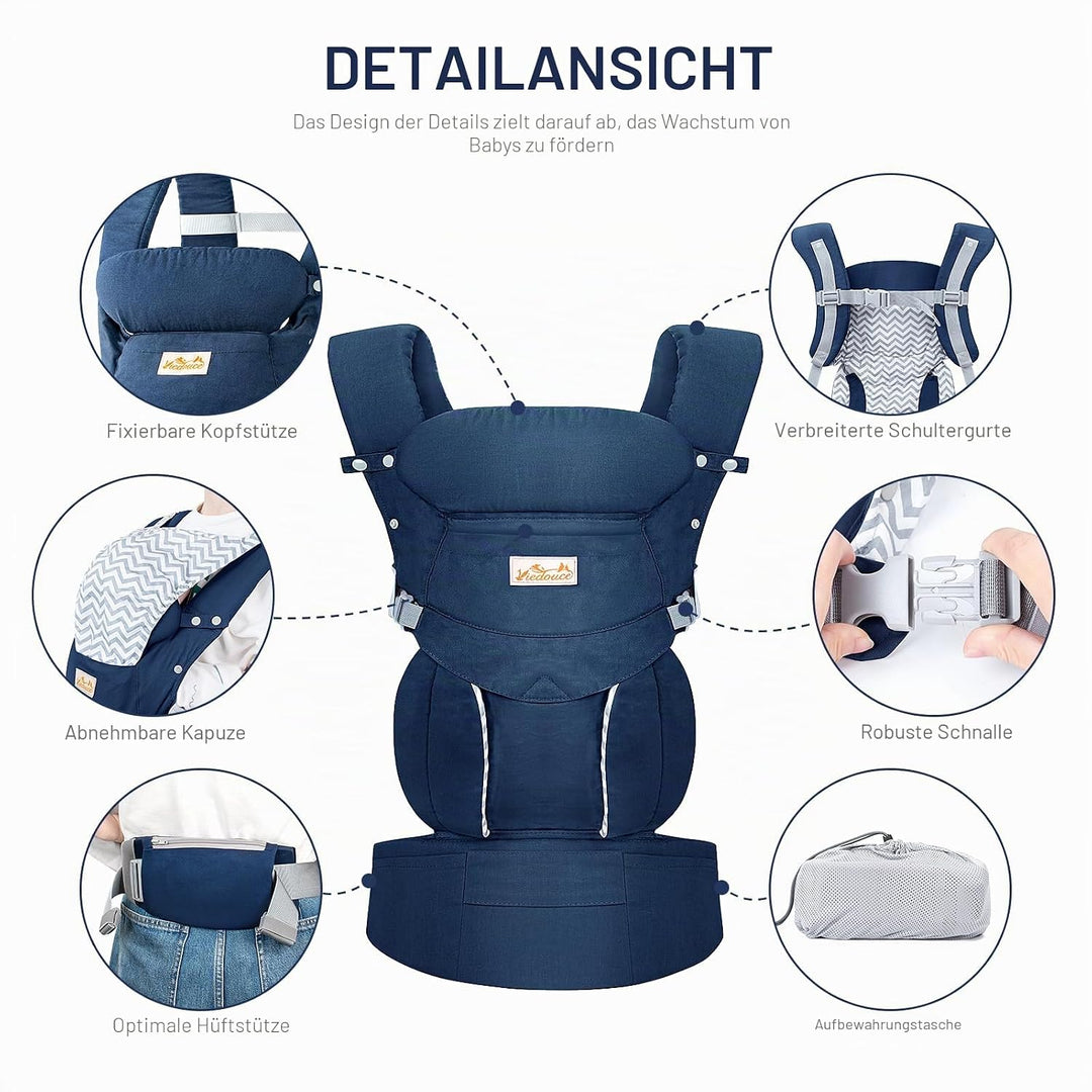 Viedouce Babytrage Neugeborene ab Geburt, Ergonomische Baby Trage Baumwolle Tragegurt mit Kopstütze