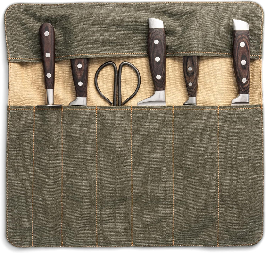 Angus Stoke Messertasche für Kochmesser | Premium Kochmesserrolle gross | Messer Tasche mit extra Fa
