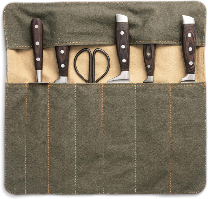 Angus Stoke Messertasche für Kochmesser | Premium Kochmesserrolle gross | Messer Tasche mit extra Fa