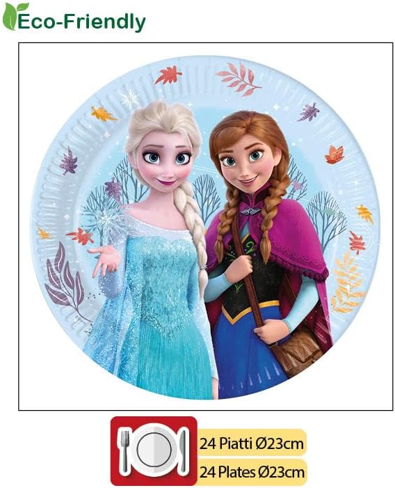 Partygeschirr Party-Set Disney Frozen Idyllic Wonder für 24 Personen (88 pcs: 24 Pappteller Ø23cm, 2