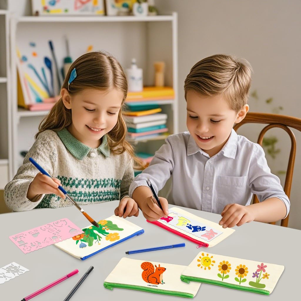 24 Stück DIY Stoff Federmäppchen, Leinwand Federmäppchen zum Bemalen, Mäppchen zum bemalen, 24 Bunts
